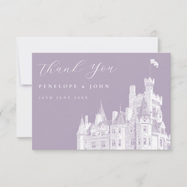 Lavender Vintage Castle Destination Wedding  Dankeskarte (Vorderseite)