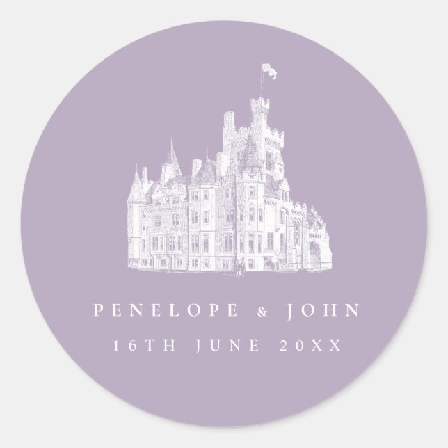 Lavender Vintage Castle Destination Wedding Runder Aufkleber (Vorderseite)