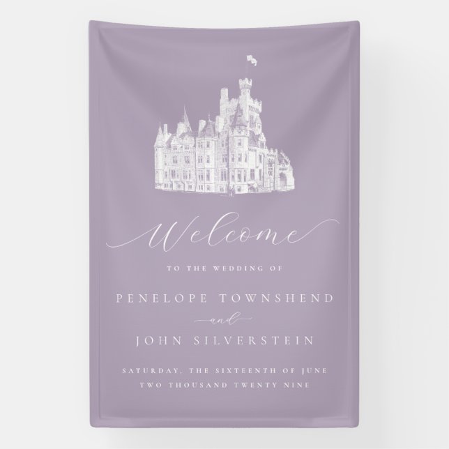 Lavender Vintage Castle Wedding Welcome Banner (Vertikal)