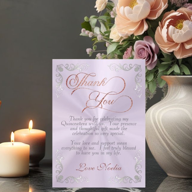 Lavender - Vintage Frame & Tiara Quinceanera Dankeskarte (Von Creator hochgeladen)