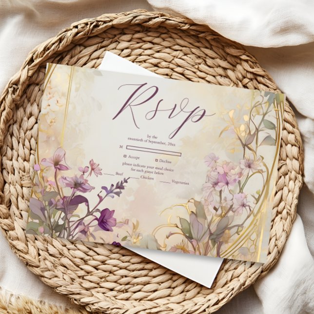 Lavender Vintage Wedding Art Nouveau Mucha RSVP Karte (Von Creator hochgeladen)