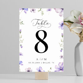 Lavender Violet Floral Script Monogram Wedding Tischnummer