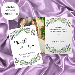 Lavender violet florals Foto Hochzeit danke Karte