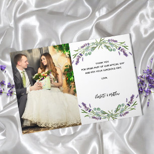 Lavender violet florals Foto Hochzeit danke Karte