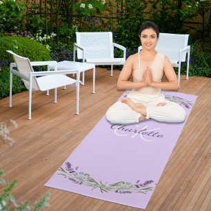 Lavender violet florals monogram initials name yogamatte