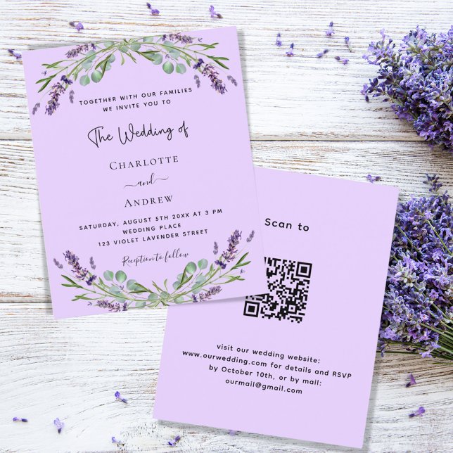 Lavender violet QR-Code Budget Einladung zur Hochz Flyer (Von Creator hochgeladen)