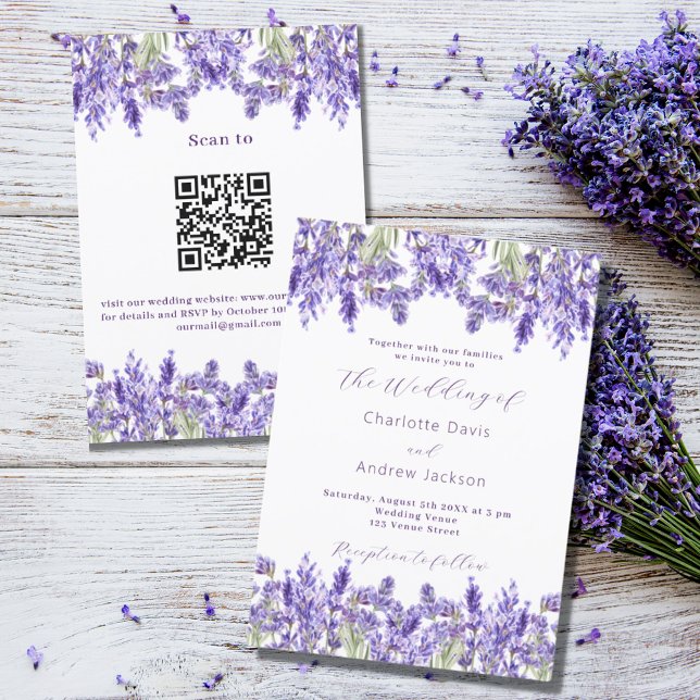 Lavender violet QR UAWG Details Luxushochzeit Einladung (Von Creator hochgeladen)