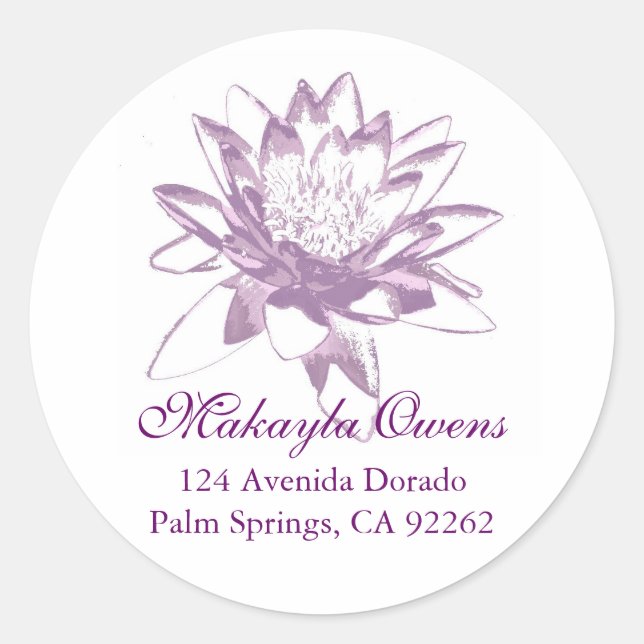 Lavender Water Lily Round-Address-Labels Runder Aufkleber (Vorderseite)
