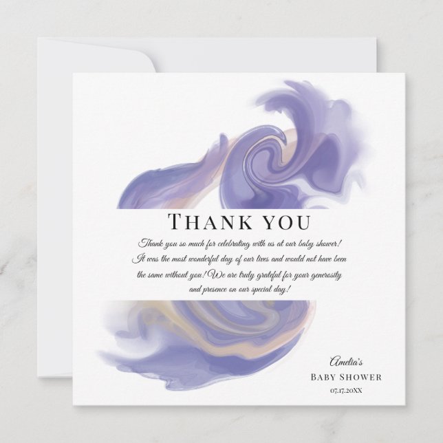 Lavender Watercolor Abstract Baby Shower Dankeskarte (Vorderseite)