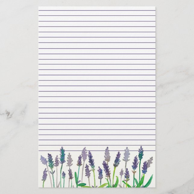 Lavender Watercolor-Blume Lined Letter Writing Briefpapier (Vorderseite)