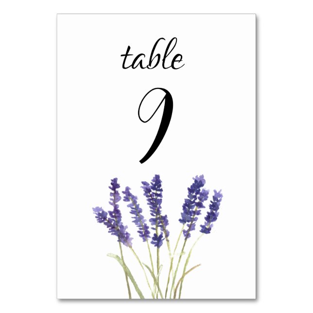 Lavender Watercolor Blütenviolette Blumen Hochzeit Tischnummer (Vorderseite)