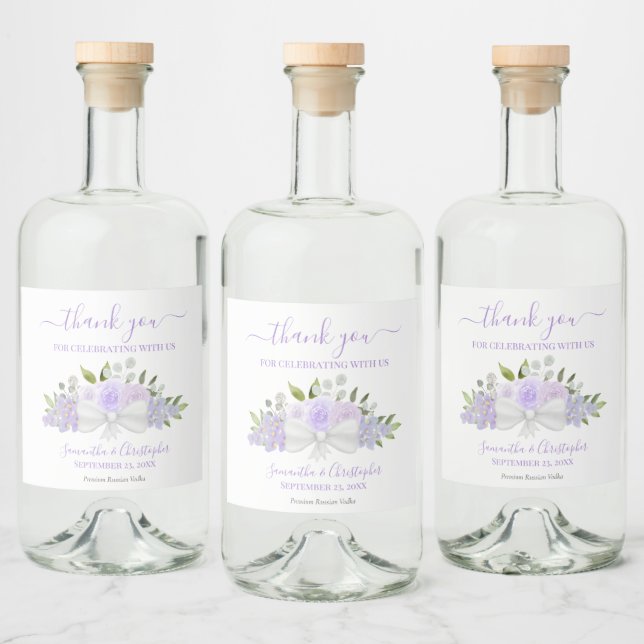 Lavender Watercolor Bouquet Wedding Vielen Dank Alkoholflaschenetikett (Flaschen)