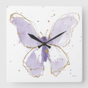 Lavender Watercolor Butterfly Quadratische Wanduhr