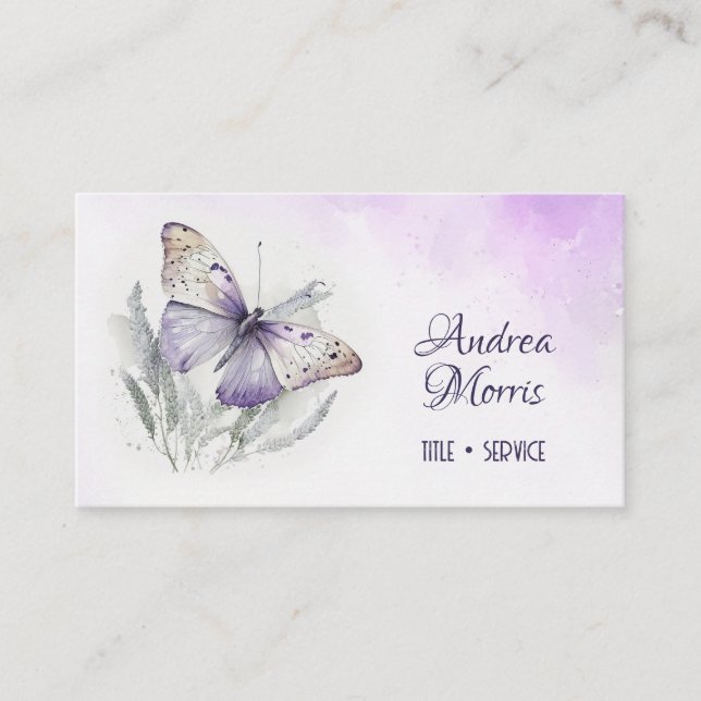 Lavender Watercolor Butterfly Visitenkarte (Vorderseite)