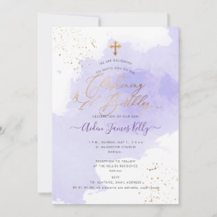 Lavender Watercolor Christening+1. Geburtstag Invi Einladung