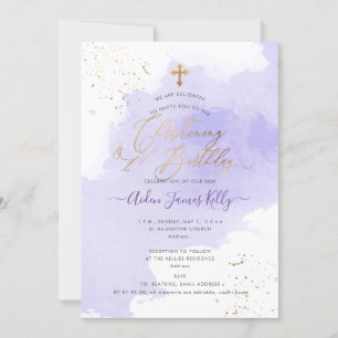 Lavender Watercolor Christening+1. Geburtstag Invi Einladung