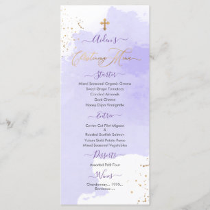 Lavender Watercolor Christening+1. Geburtstagskart Menükarte