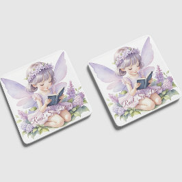 Lavender Watercolor Fairy Reading Book Glasuntersetzer
