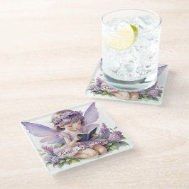 Lavender Watercolor Fairy Reading Book Glasuntersetzer