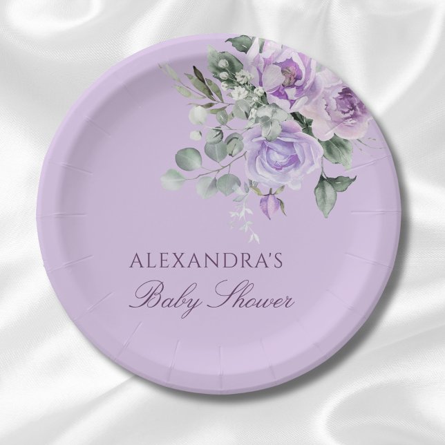 Lavender Watercolor Floral Baby Dusche Pappteller (Von Creator hochgeladen)