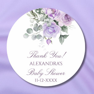 Lavender Watercolor Floral Baby Dusche Vielen Dank Runder Aufkleber