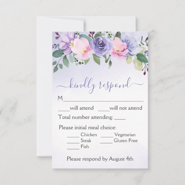 Lavender Watercolor Floral Wedding RSVP Karte (Vorderseite)