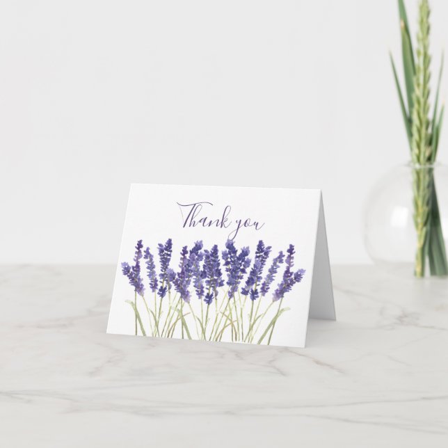 Lavender Watercolor Floral Wedding Vielen Dank Dankeskarte (Vorderseite)
