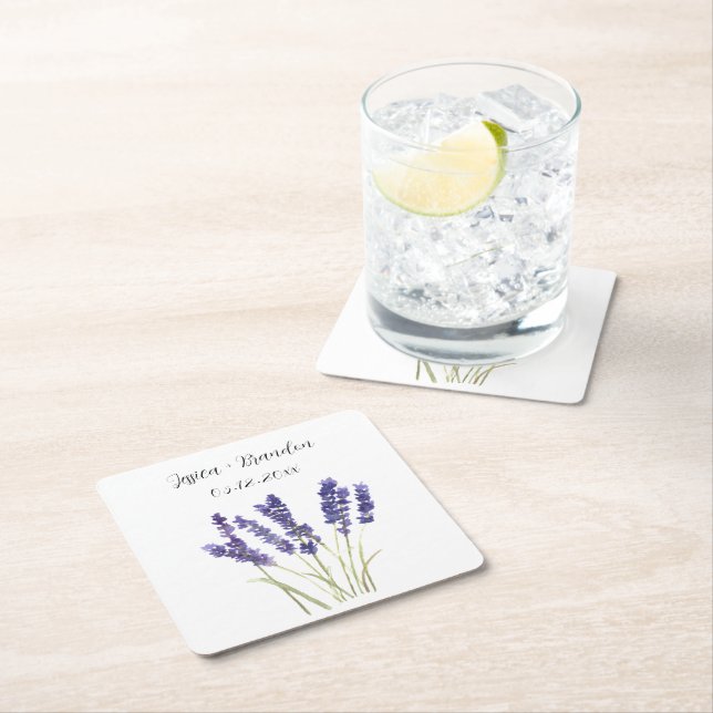 Lavender Watercolor Lila Boho Floral Wedding Rechteckiger Pappuntersetzer (Vor Ort)