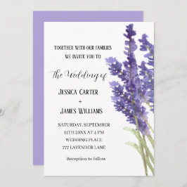 Lavender Watercolor Rustikale Elegante Hochzeit Einladung