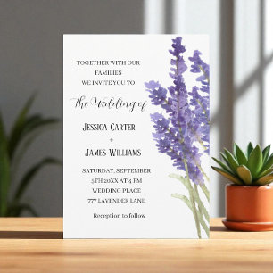 Lavender Watercolor Rustikale Elegante Hochzeit Einladung