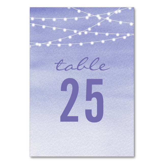 Lavender Watercolor String Lights Tischnummer (Vorderseite)