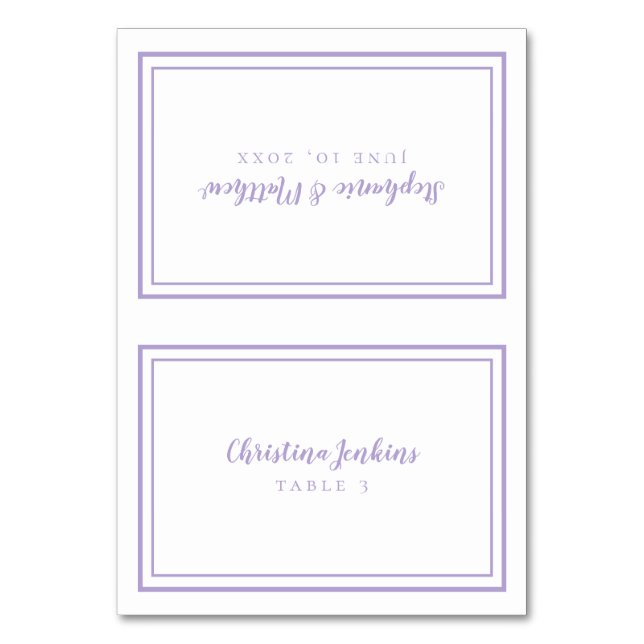 Lavender Wedding Custom Guest Place Card Tischnummer (Vorderseite)