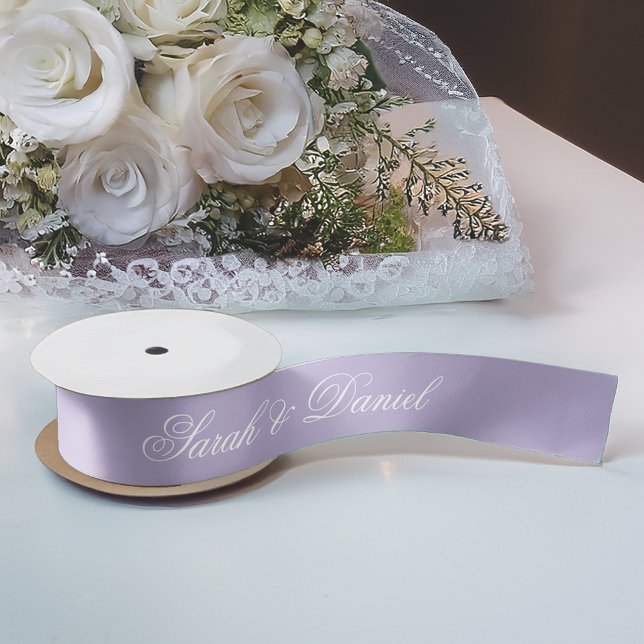 Lavender Wedding Elegant White Calligraphy Lila Satinband (Von Creator hochgeladen)