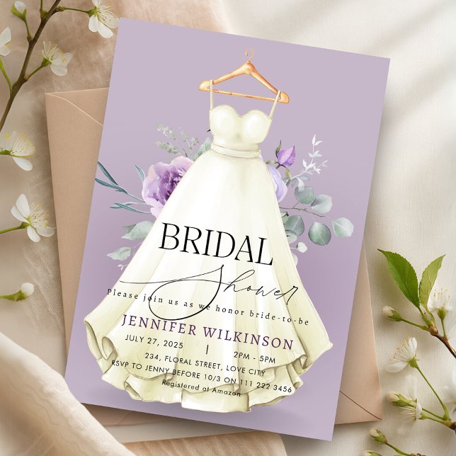 Lavender Wedding Gown Dress Brautparty Einladung (Lavender Wedding Gown Dress Bridal Shower Invitation)