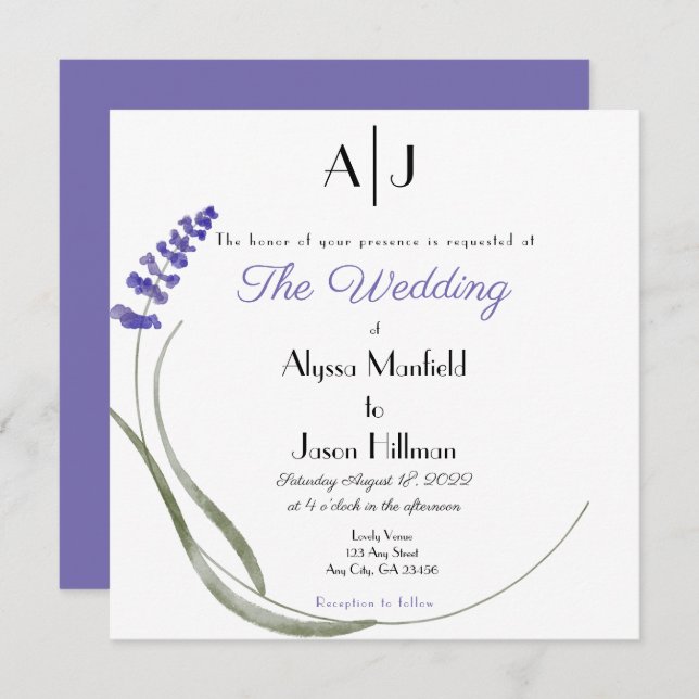 Lavender Wedding invitation Einladung (Vorne/Hinten)