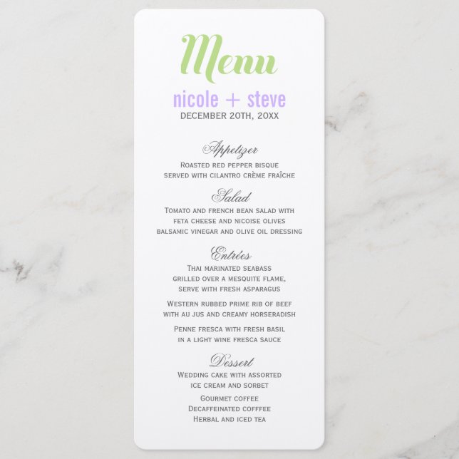 Lavender Wedding Menu Cards Menükarte (Vorderseite)