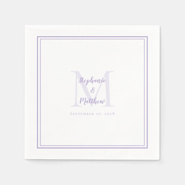 Lavender Wedding Monogram Modern Initial & Names Serviette (Vorderseite)