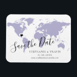 Lavender Weltkarte Hochzeit speichern Sie das Datu Magnet<br><div class="desc">BEWEGEN SIE DAS HERZ AUF DER KARTE EINFACH AUF IHREN WEDDING-ZIEL auf der Weltkarte, um Ihre Hochzeit in Urlaubsort zu erstellen speichern Sie den Datums-Magneten, der auf dem Kühlschrank phantastisch aussehen wird. — Klicken Sie auf KUNDENFÖRDERN, um das Herz zu bewegen, Hintergrund- und Textfarbe zu ändern, Schriftart zu ändern oder...</div>