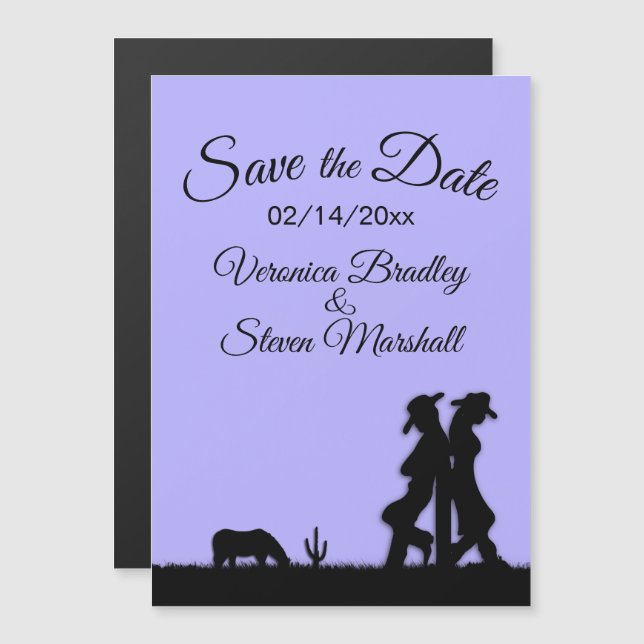 Lavender Western Thema Save the Date Magneteinladung (Vorne/Hinten)