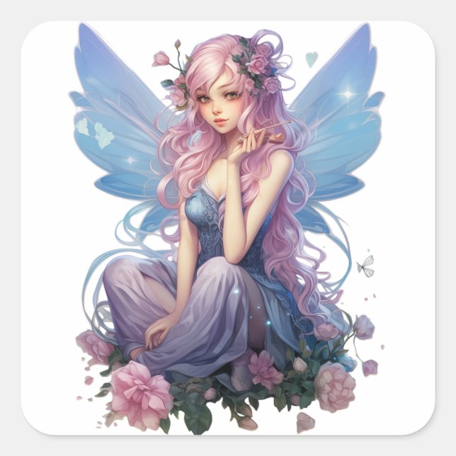 Lavender Whisper Fairy Illustration Quadratischer Aufkleber (Vorderseite)
