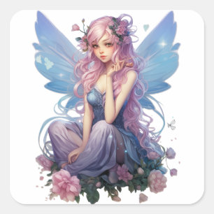 Lavender Whisper Fairy Illustration Quadratischer Aufkleber