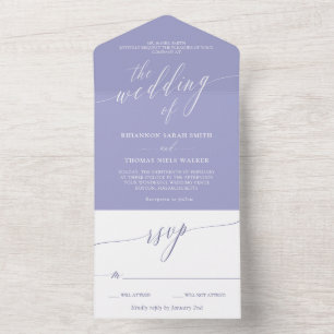 Lavender White Delicate Calligrafy Wedding All In One Einladung
