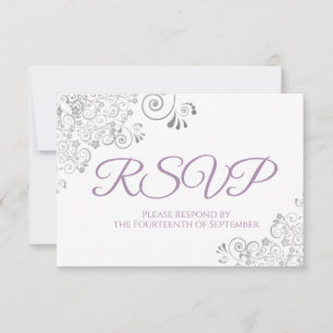 Lavender & White Elegante Silver Lace Wedding RSVP Karte