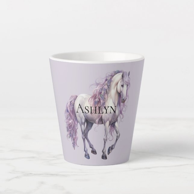 Lavender White Floral Horse Milchtasse (Vorderseite)