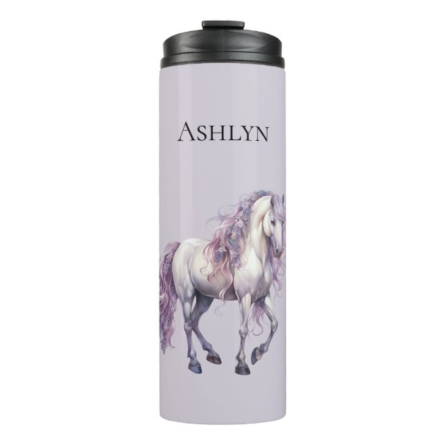 Lavender White Floral Horse Thermosbecher (Vorderseite)