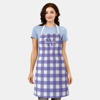 Lavender White Gingham Name & Initial Schürze