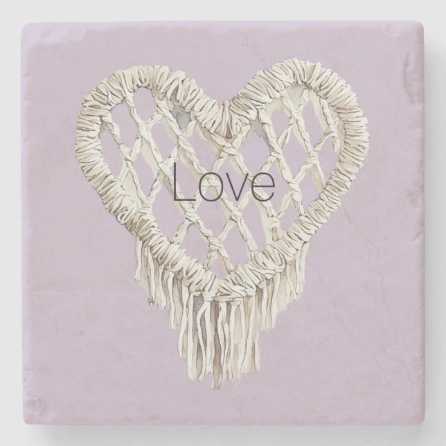 Lavender White Heart Fringe Steinuntersetzer (Vorderseite)