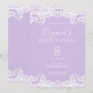 Lavender & White Lace Elegantes Quinceñera Party Einladung