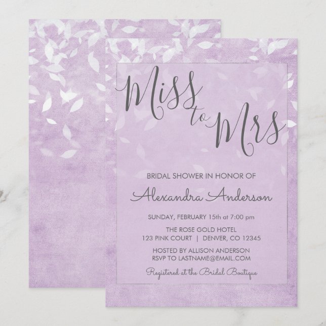 Lavender & White Miss an Mrs. Brautparty Einladung (Vorne/Hinten)