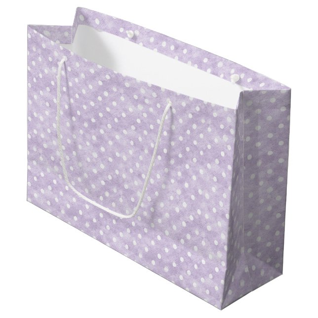 Lavender White Polka Dots Birthday Große Geschenktüte (Vorderseite Schrägansicht)